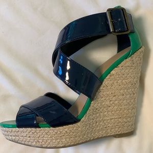 TARGET XHILARATION Navy/Green Wedge Espadrilles